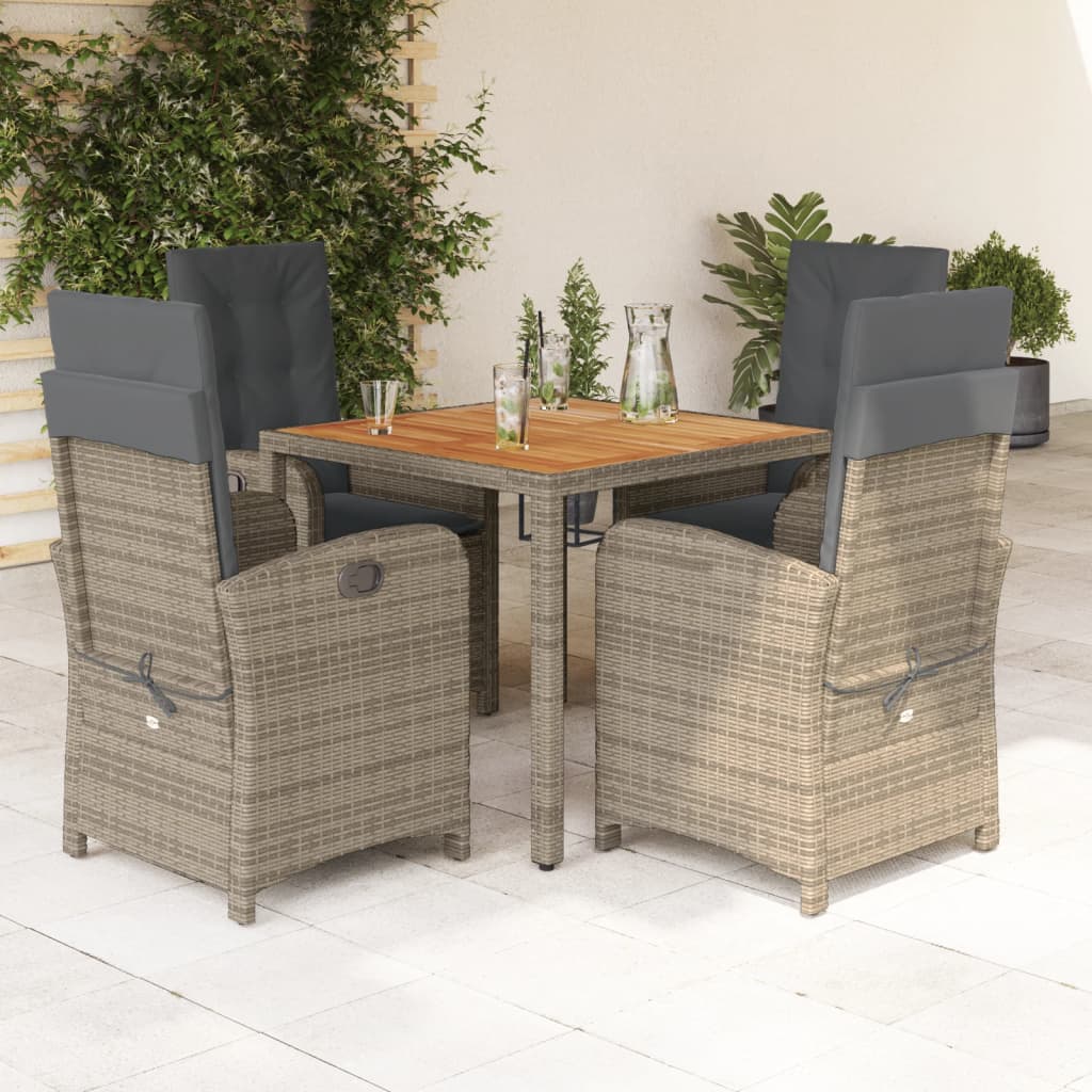 Set da Pranzo da Giardino 5 pz con Cuscini in Polyrattan Grigiocod mxl 87791