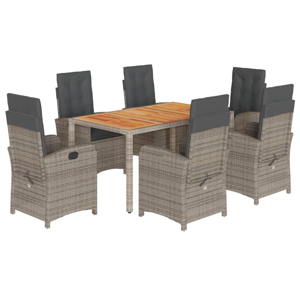 Set da Pranzo da Giardino 7 pz con Cuscini in Polyrattan Grigio 3212243