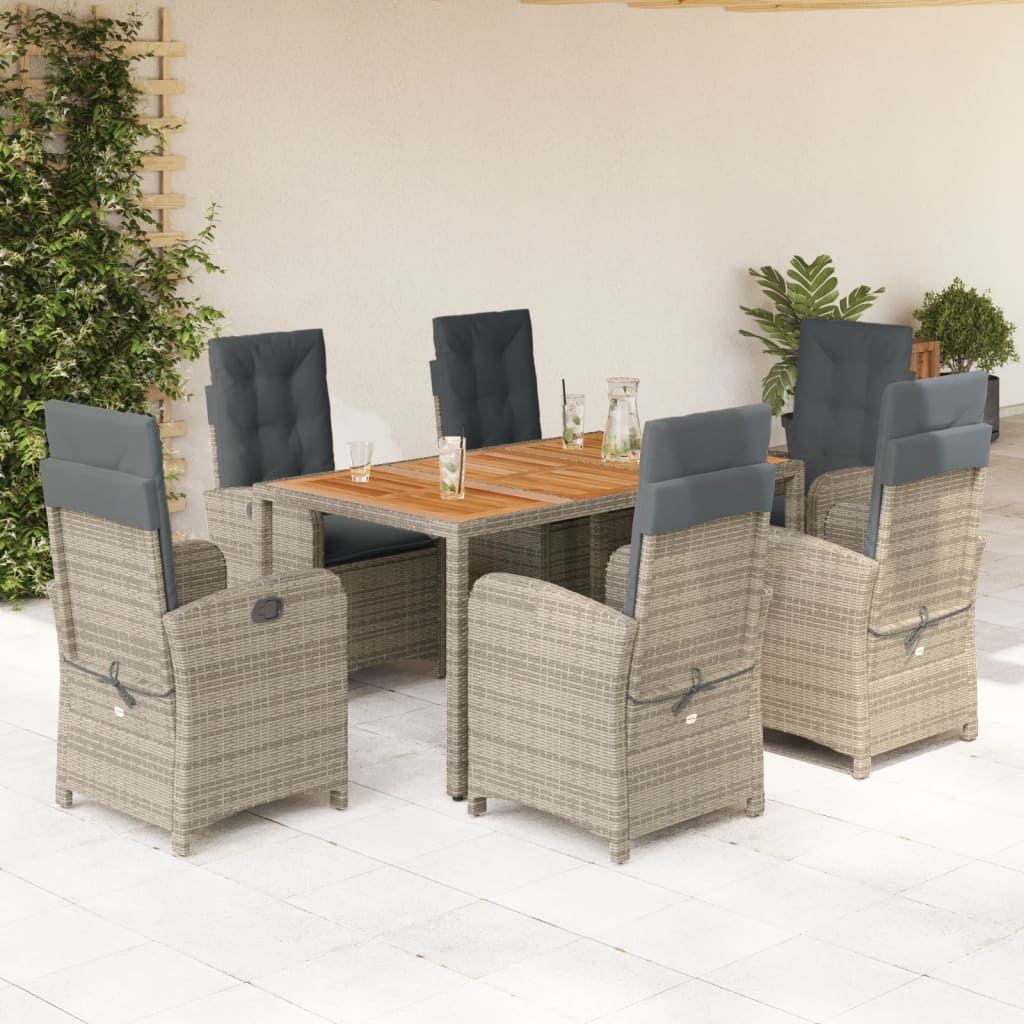 Set da Pranzo da Giardino 7 pz con Cuscini in Polyrattan Grigio 3212243