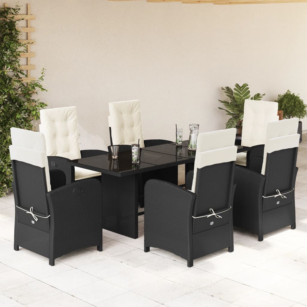 Set da Pranzo da Giardino 7 pz Nero con Cuscini in Polyrattan 3212248