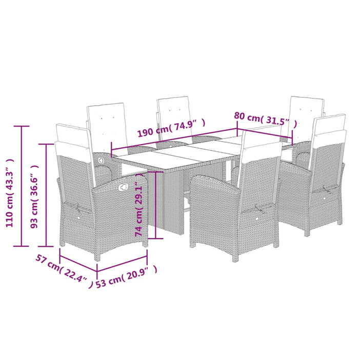 Set da Pranzo da Giardino 7pz con Cuscini in Polyrattan Marrone 3212254