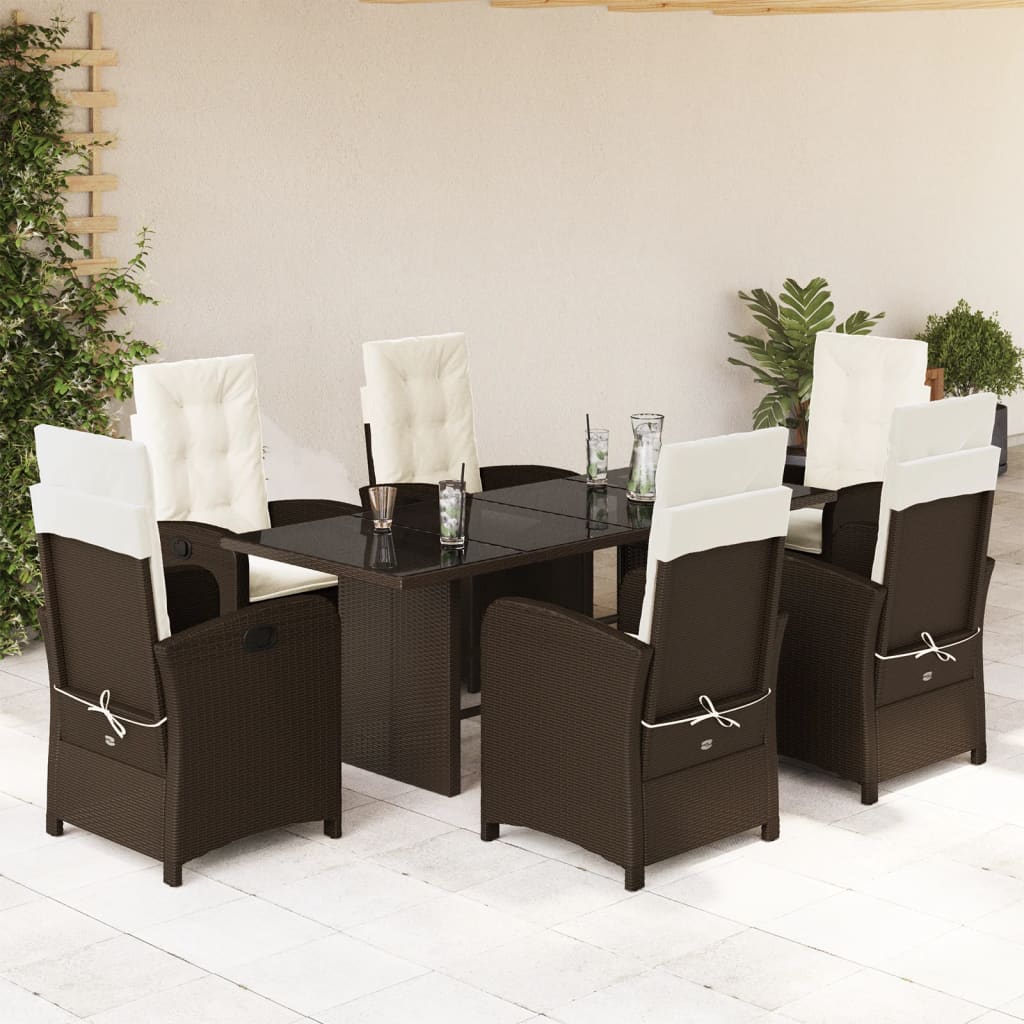 Set da Pranzo da Giardino 7pz con Cuscini in Polyrattan Marrone 3212254