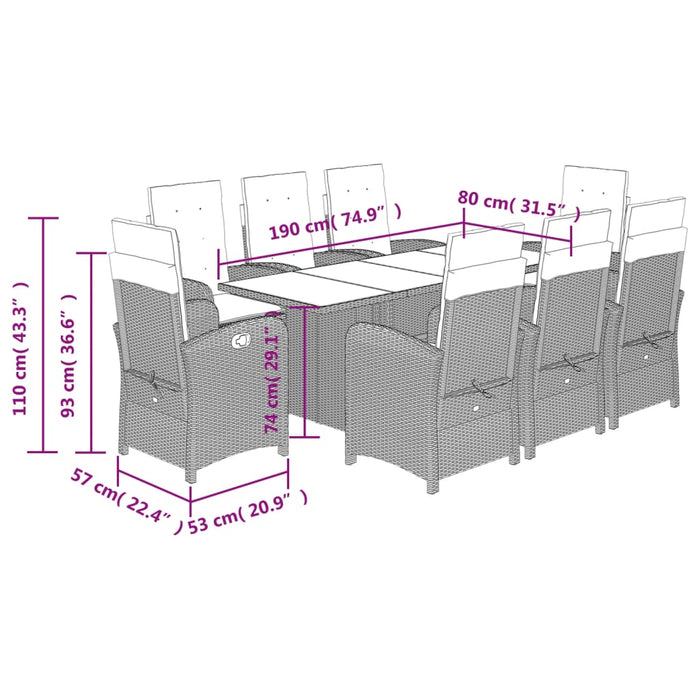 Set da Pranzo da Giardino 9 pz con Cuscini in Polyrattan Grigio 3212259