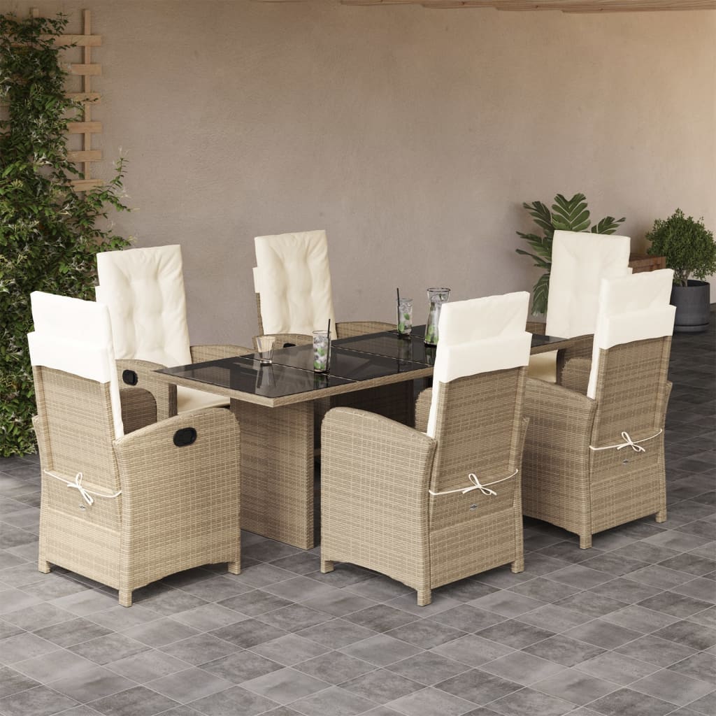 Set da Pranzo da Giardino 7 pz con Cuscini Beige in Polyrattan 3212260