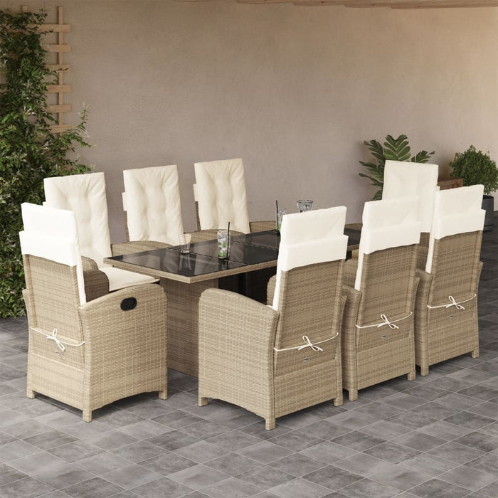 Set da Pranzo da Giardino 9 pz con Cuscini Beige in Polyrattan 3212262