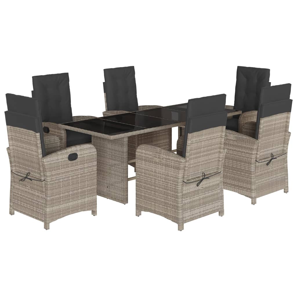 Set da Pranzo da Giardino 7 pz Cuscini Polyrattan Grigio Chiaro 3212266