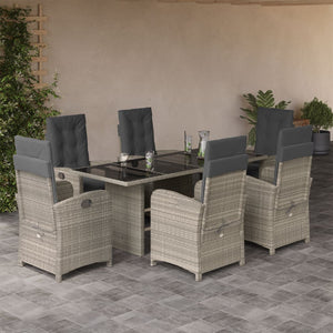 Set da Pranzo da Giardino 7 pz Cuscini Polyrattan Grigio Chiaro 3212266