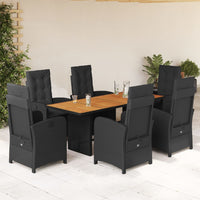 Set da Pranzo da Giardino 7 pz Nero con Cuscini in Polyrattan 3212275