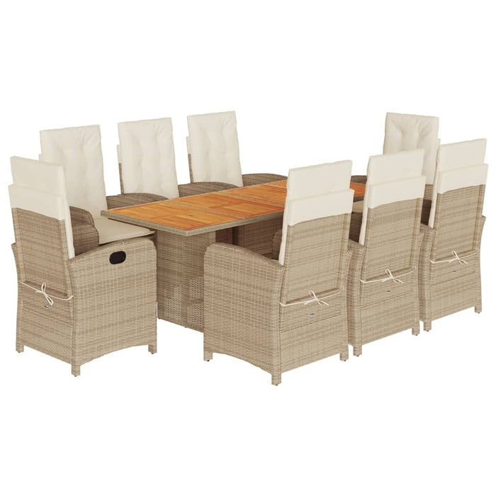 Set da Pranzo da Giardino 9 pz con Cuscini Beige in Polyrattan 3212282