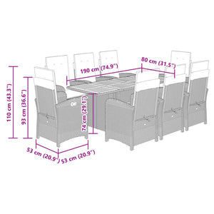 Set da Pranzo da Giardino 9 pz con Cuscini Beige in Polyrattan 3212282