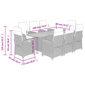 Set da Pranzo da Giardino 9 pz con Cuscini Beige in Polyrattan 3212283