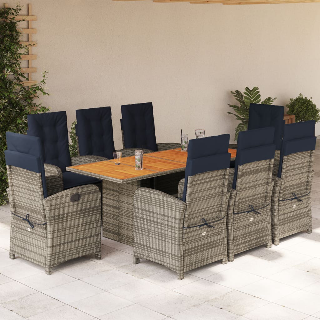 Set da Pranzo da Giardino 9 pz con Cuscini Beige in Polyrattan 3212283