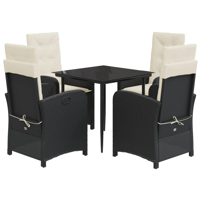 Set da Pranzo da Giardino 5 pz Nero con Cuscini in Polyrattan 3212291