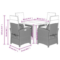 Set da Pranzo da Giardino 5 pz Nero con Cuscini in Polyrattan 3212291