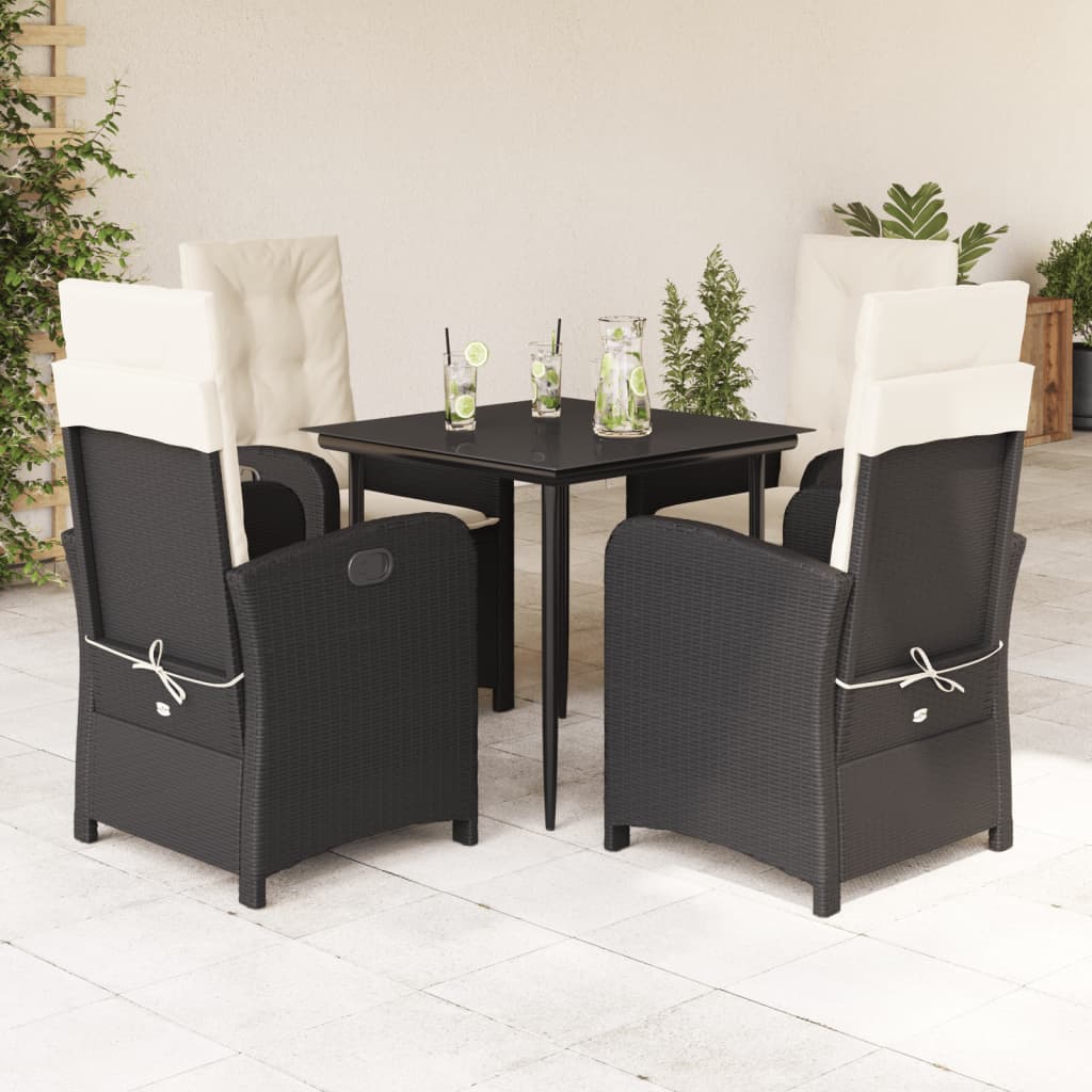 Set da Pranzo da Giardino 5 pz Nero con Cuscini in Polyrattan 3212291