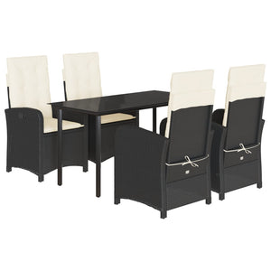 Set da Pranzo da Giardino 5 pz Nero con Cuscini in Polyrattan 3212303