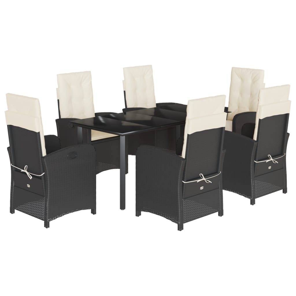 Set da Pranzo da Giardino 7 pz Nero con Cuscini in Polyrattancod mxl 89275