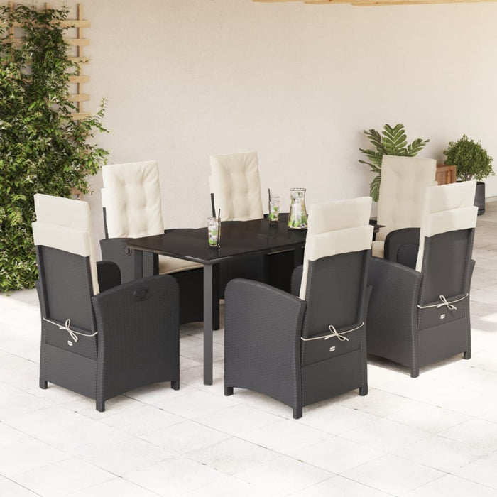 Set da Pranzo da Giardino 7 pz Nero con Cuscini in Polyrattan 3212306