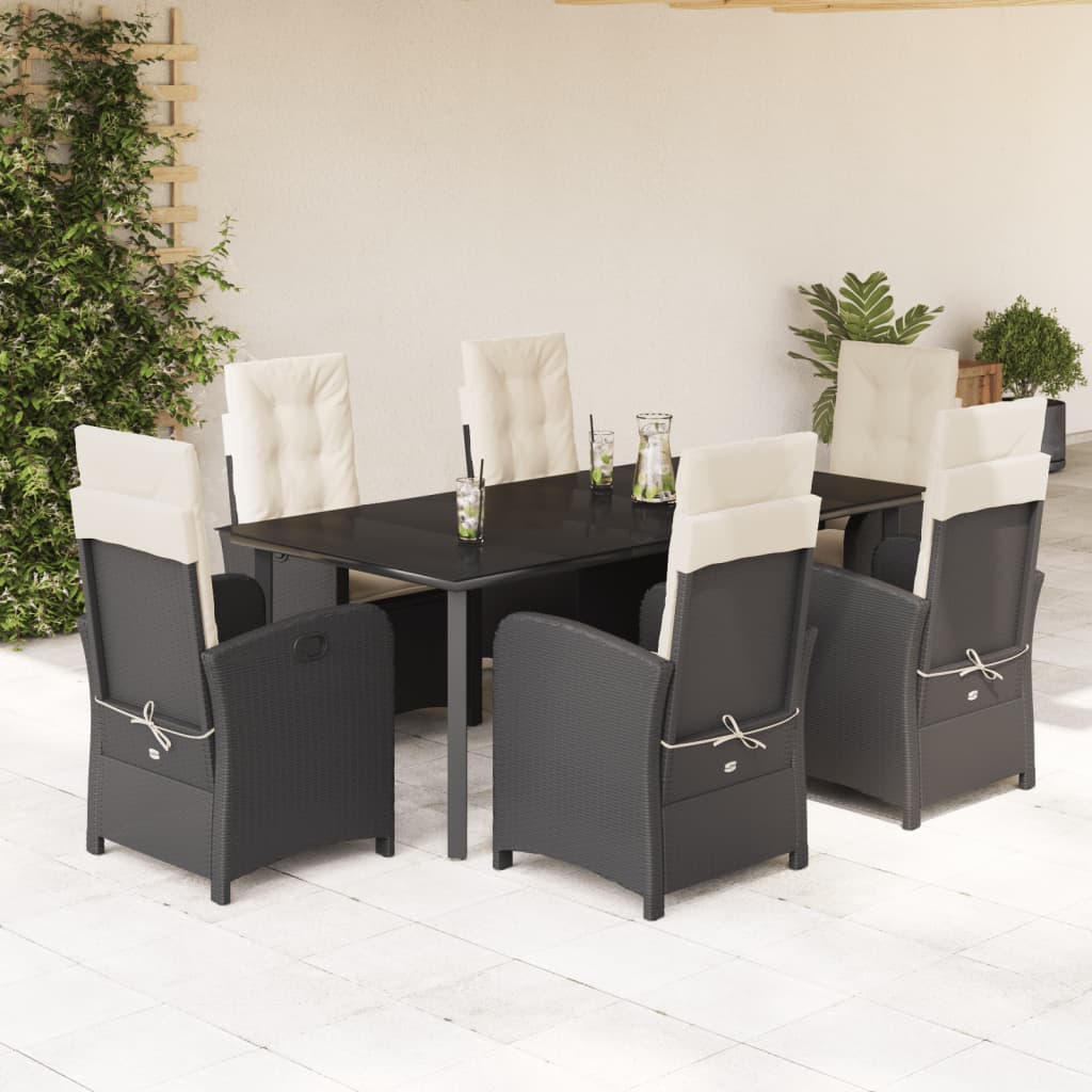 Set da Pranzo da Giardino 7 pz Nero con Cuscini in Polyrattan 3212307