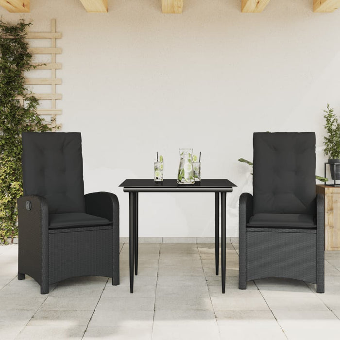 Set da Pranzo da Giardino 3 pz con Cuscini Nero in Polyrattancod mxl 88583