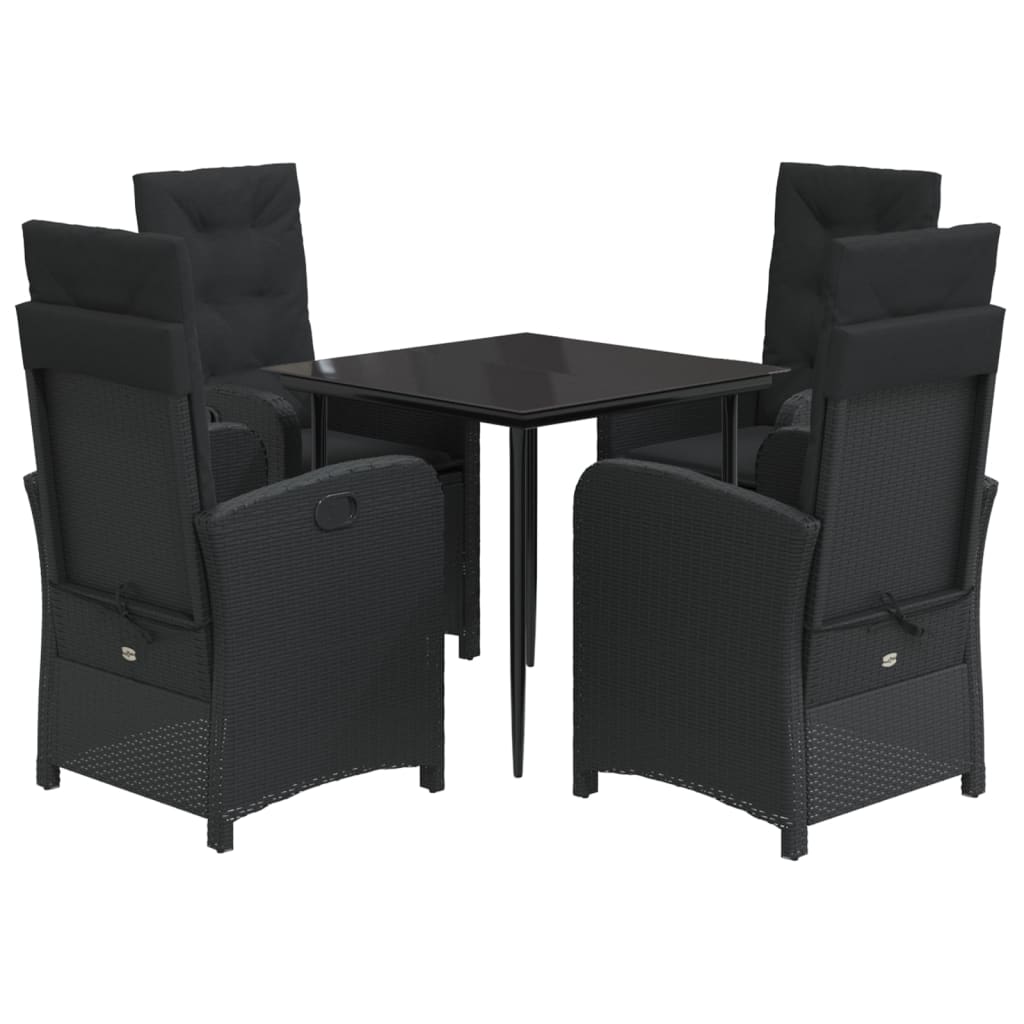 Set da Pranzo da Giardino 5 pz Nero con Cuscini in Polyrattan 3212311