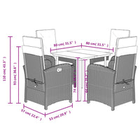 Set da Pranzo da Giardino 5 pz Nero con Cuscini in Polyrattan 3212311