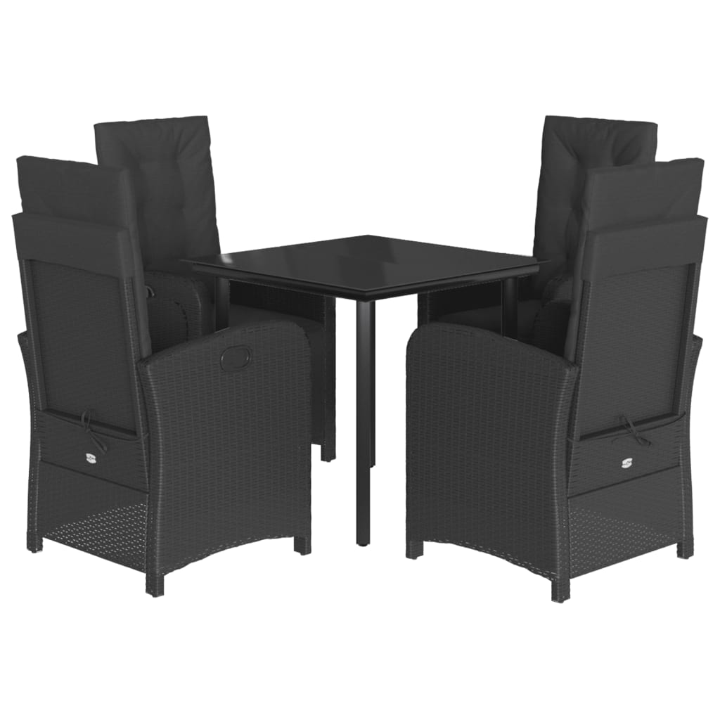 Set da Pranzo da Giardino 5 pz Nero con Cuscini in Polyrattan 3212322