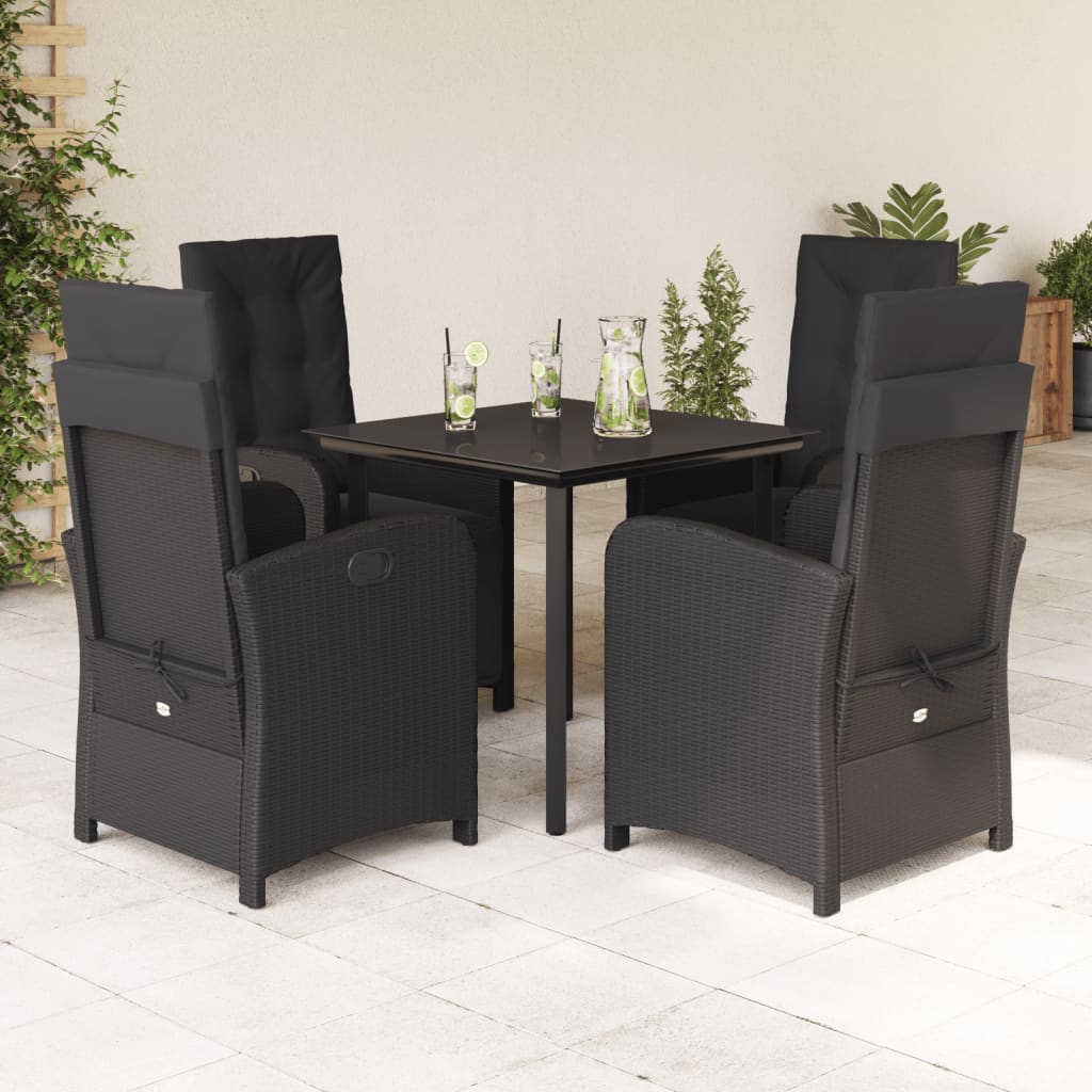 Set da Pranzo da Giardino 5 pz Nero con Cuscini in Polyrattan 3212322