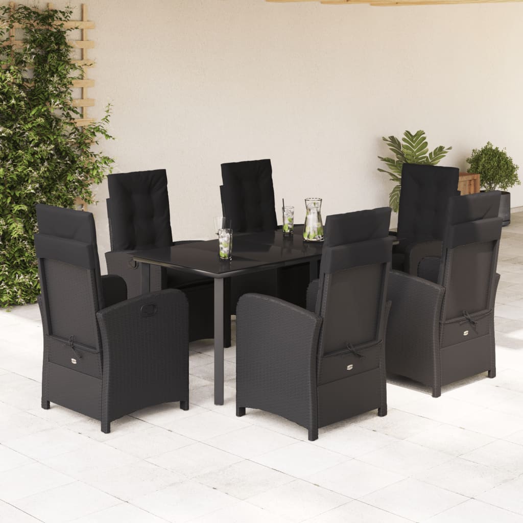 Set da Pranzo da Giardino 7 pz Nero con Cuscini in Polyrattancod mxl 89274