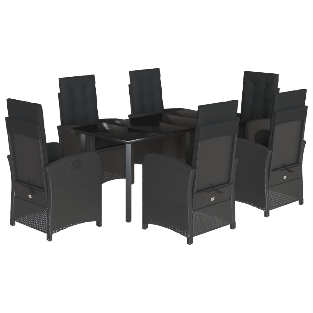 Set da Pranzo da Giardino 7 pz Nero con Cuscini in Polyrattan 3212326