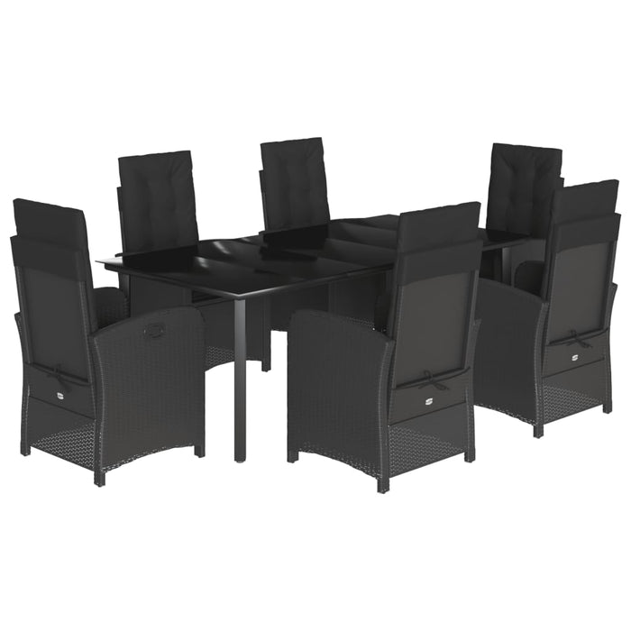 Set da Pranzo da Giardino 7 pz Nero con Cuscini in Polyrattan 3212327