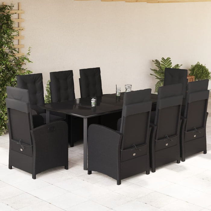 Set da Pranzo da Giardino 9 pz con Cuscini Nero in Polyrattan 3212329