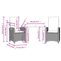 Set da Pranzo da Giardino 3pz con Cuscini in Polyrattan Marrone 3212330