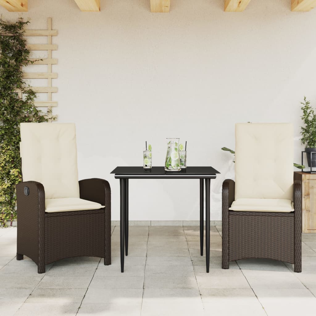 Set da Pranzo da Giardino 3pz con Cuscini in Polyrattan Marrone 3212330