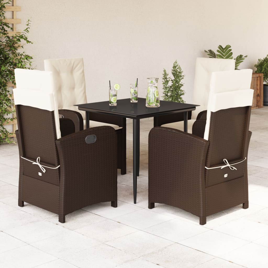 Set da Pranzo da Giardino 5pz con Cuscini in Polyrattan Marrone 3212331