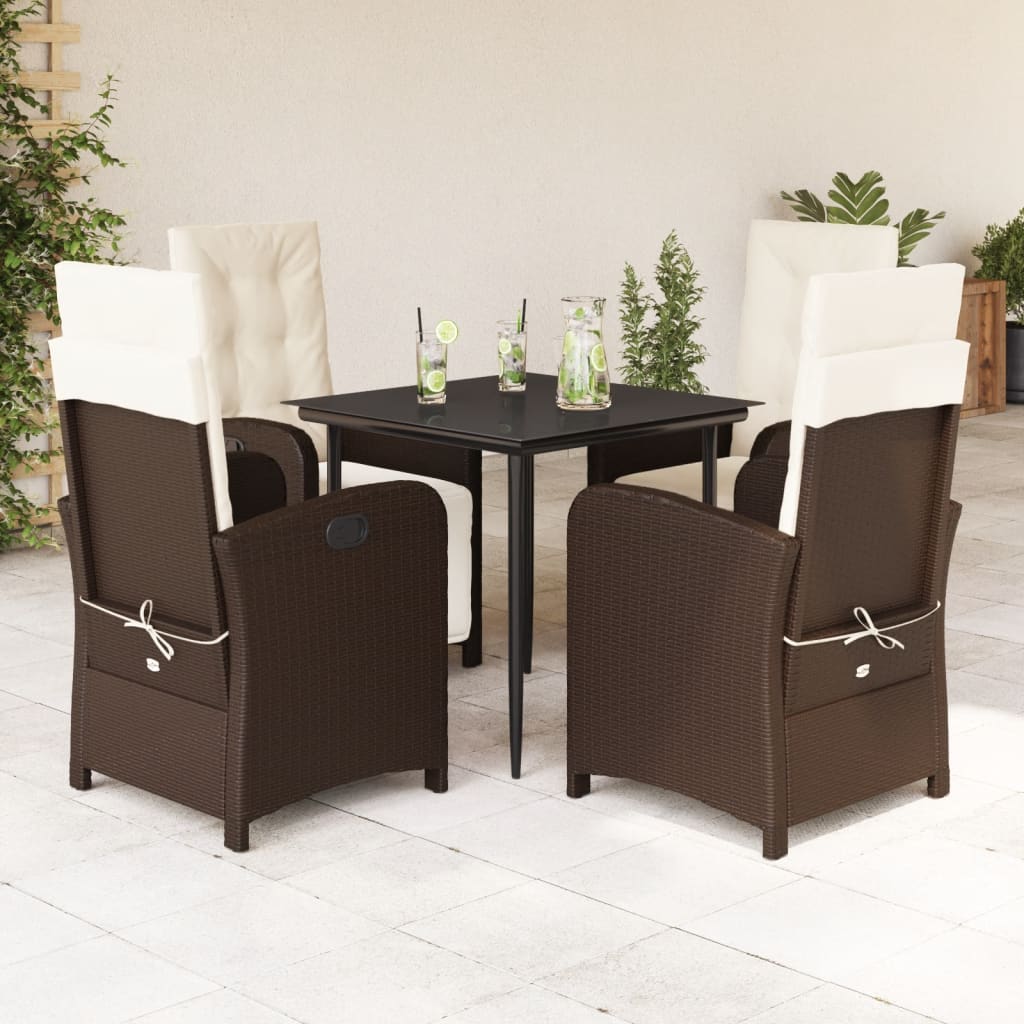 Set da Pranzo da Giardino 5pz con Cuscini in Polyrattan Marrone 3212332