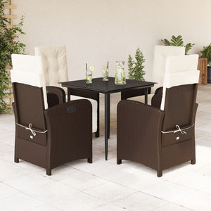 Set da Pranzo da Giardino 5pz con Cuscini in Polyrattan Marronecod mxl 112589