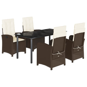 Set da Pranzo da Giardino 5pz con Cuscini in Polyrattan Marrone 3212344