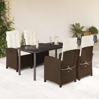 Set da Pranzo da Giardino 5pz con Cuscini in Polyrattan Marrone 3212344