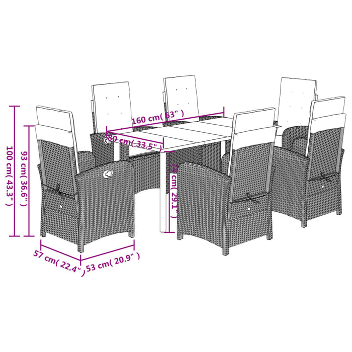 Set da Pranzo da Giardino 7pz con Cuscini in Polyrattan Marrone 3212345