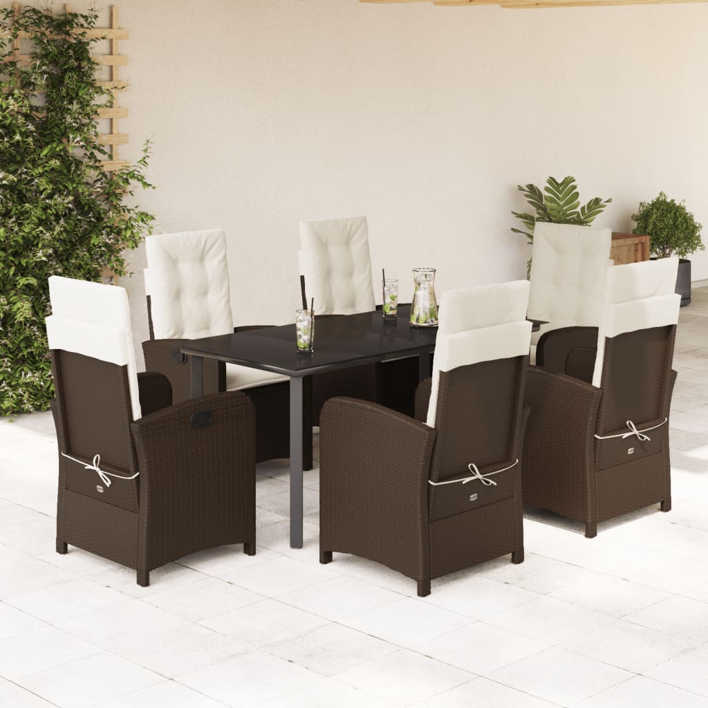 Set da Pranzo da Giardino 7pz con Cuscini in Polyrattan Marrone 3212345