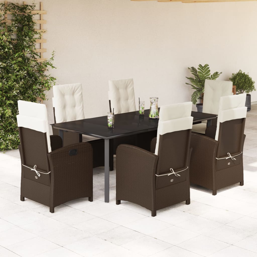 Set da Pranzo da Giardino 7pz con Cuscini in Polyrattan Marrone 3212347