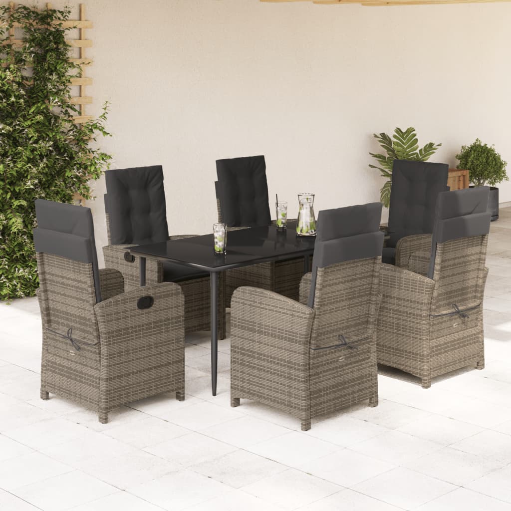 Set da Pranzo da Giardino 7 pz con Cuscini in Polyrattan Grigio 3212355