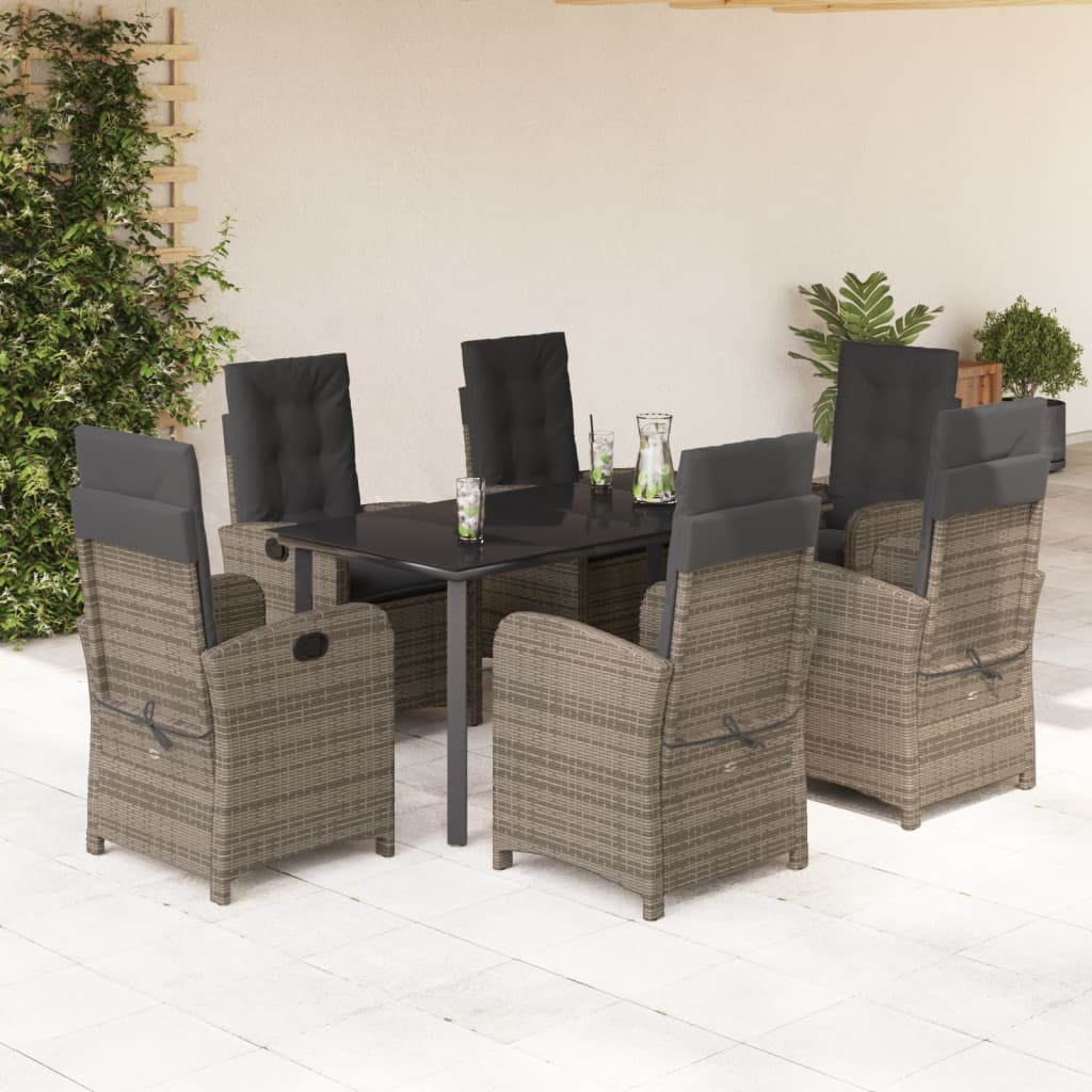 Set da Pranzo da Giardino 7 pz con Cuscini in Polyrattan Grigio 3212365