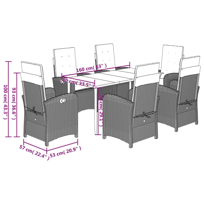 Set da Pranzo da Giardino 7 pz con Cuscini Beige in Polyrattan 3212375