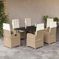 Set da Pranzo da Giardino 7 pz con Cuscini Beige in Polyrattan 3212375