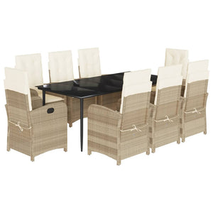 Set da Pranzo da Giardino 9 pz con Cuscini Beige in Polyrattan 3212379