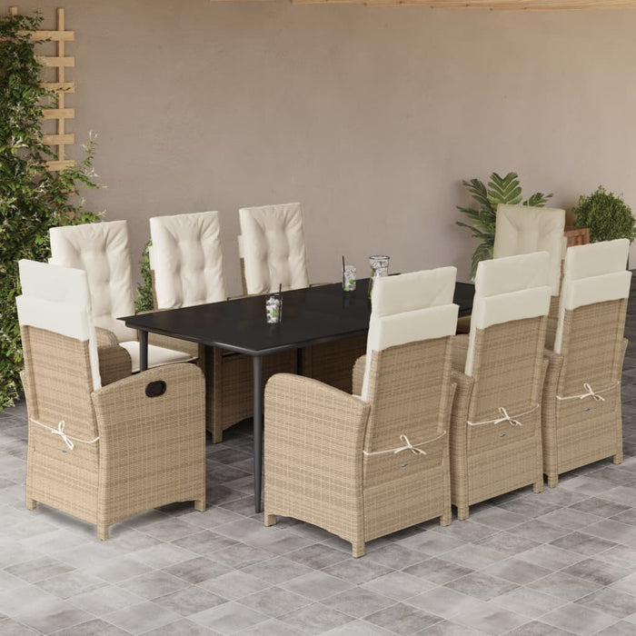 Set da Pranzo da Giardino 9 pz con Cuscini Beige in Polyrattan 3212379