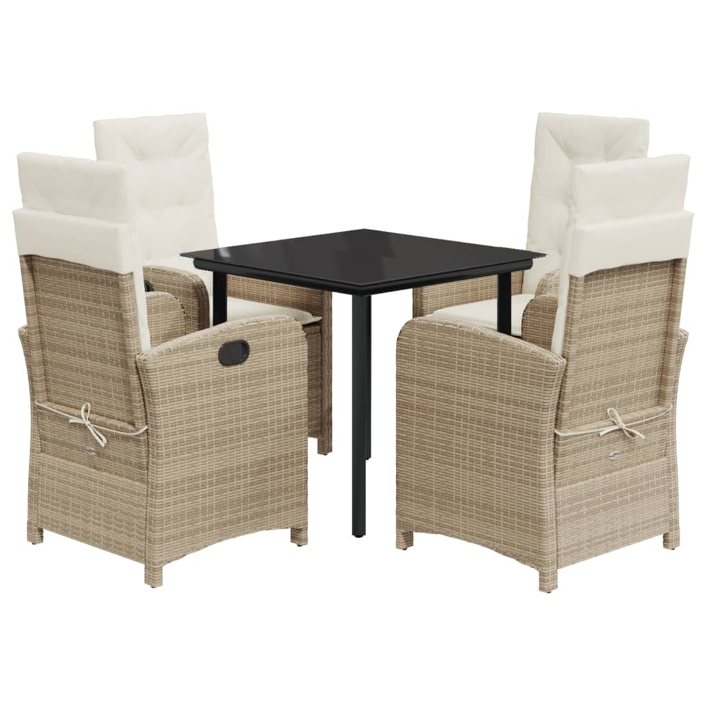 Set da Pranzo da Giardino 5 pz con Cuscini Beige in Polyrattan 3212381