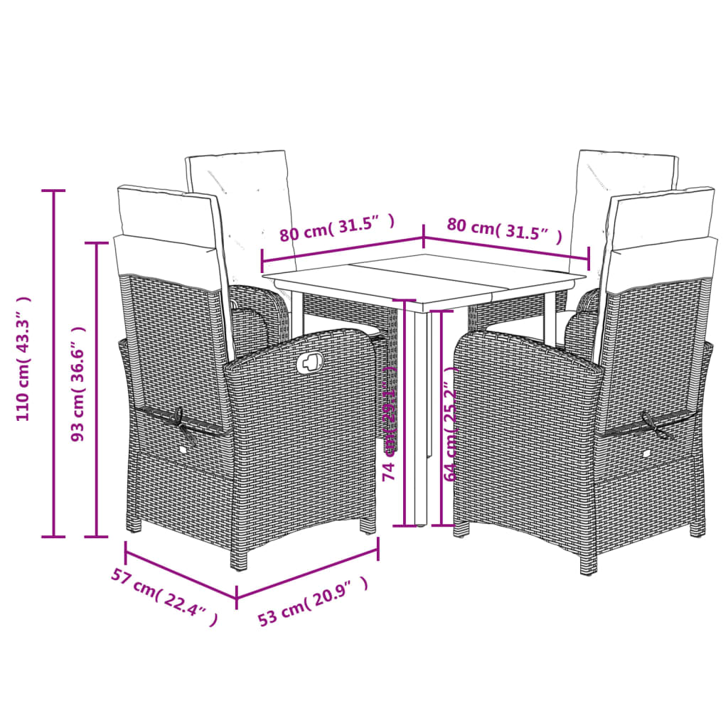 Set da Pranzo da Giardino 5 pz con Cuscini Beige in Polyrattan 3212381